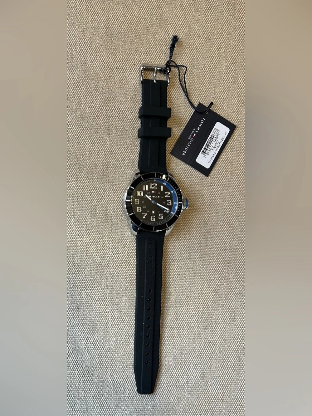Tommy Hilfiger Watch With 48mm Black Face & Black Silicone Band